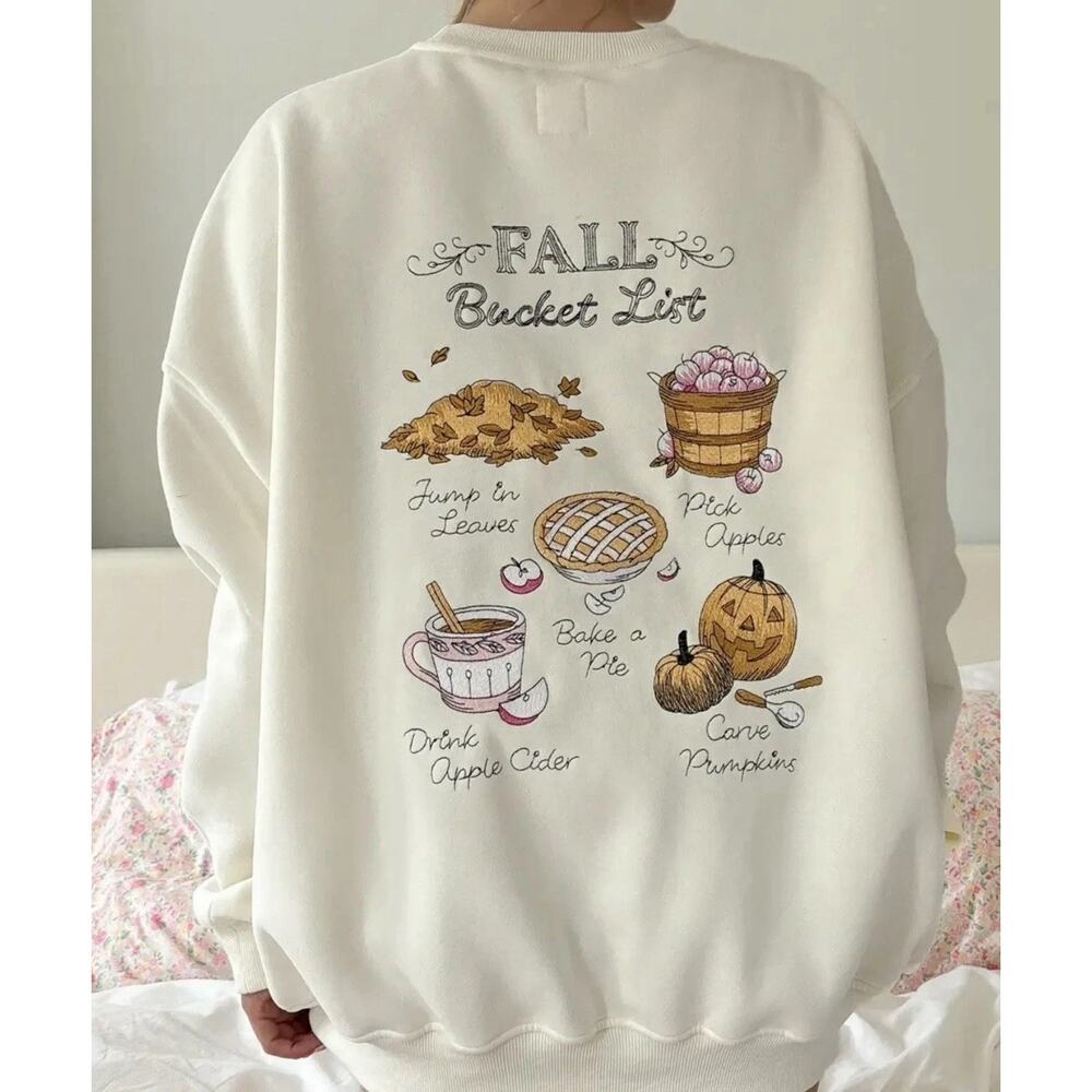 Fall Bucket List Sweatshirt Crewneck Size Extra Large Oversized Cotton Poly - Picture 2 of 9